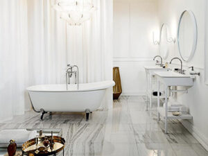 salle de bain rétro avec baignoire sur pied en amégament intérieur